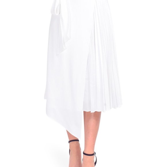 Alice + Olivia Zabana Wrap-Effect Pleated Satin Midi Skirt - Picture 2 of 7